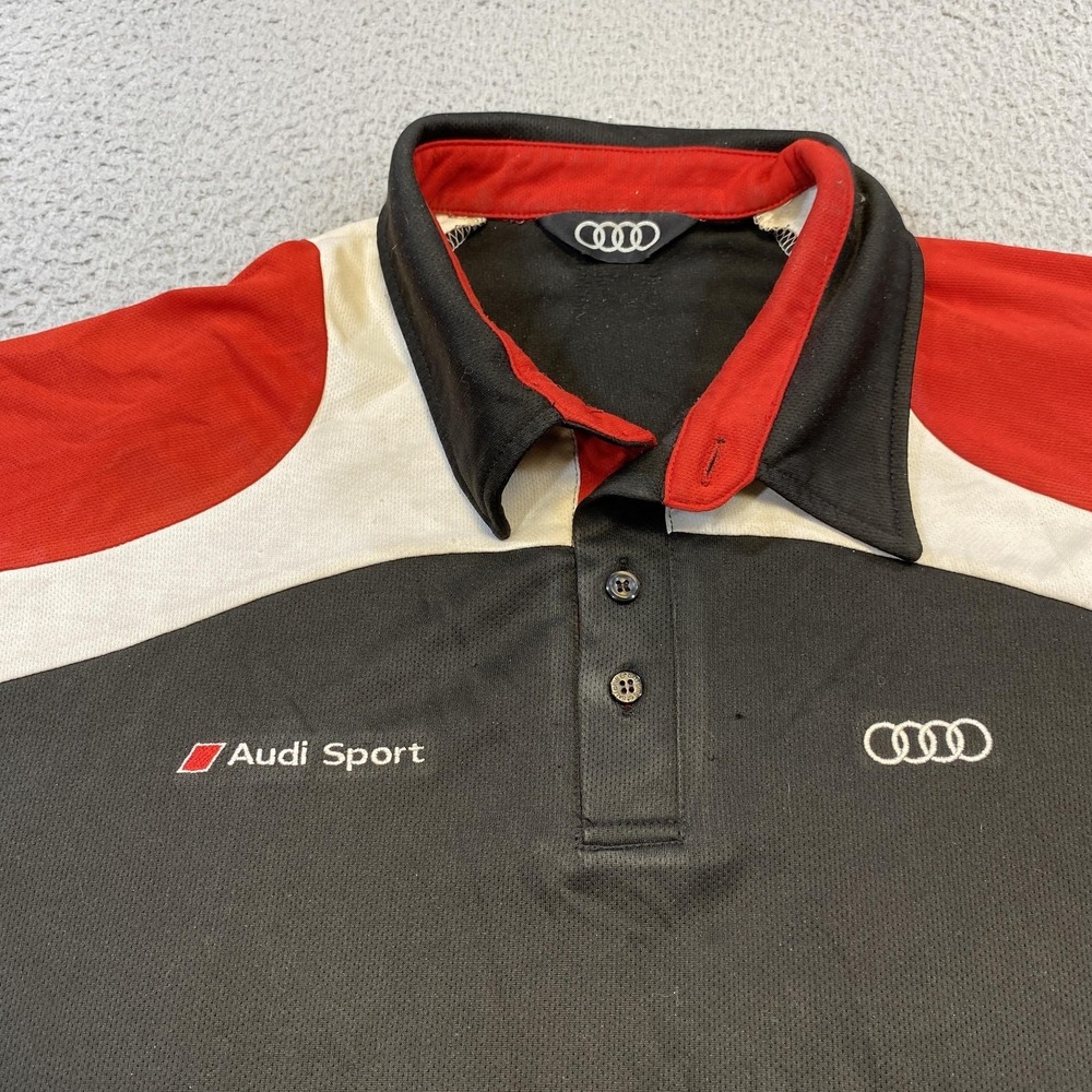 Audi Sport Polo Shirt Mens XXL Black Red White Embroidered Logo Racing Sportscar - Picture 2 of 6